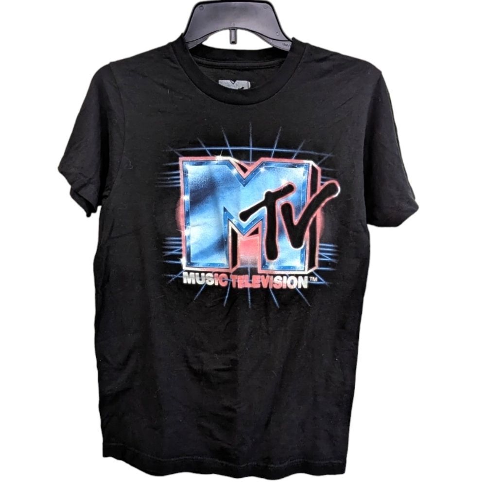 MTV Music Television Black Short Sleeve Graphic T-Shirt‎